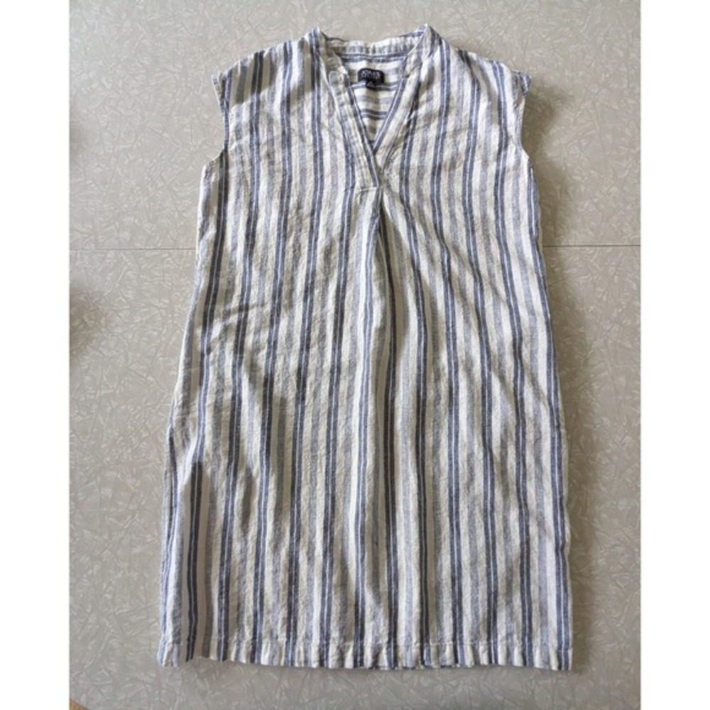 Jones New York Linen Striped Sleeveless Shift Dress Sz 4‎ Cottage Beach Coastal
